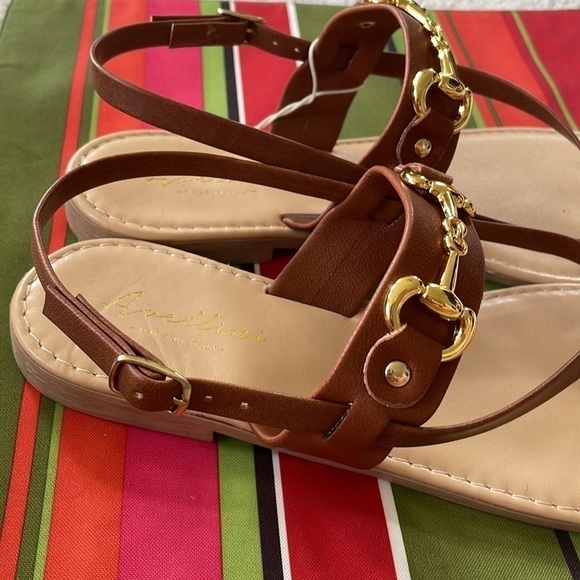 Brand New Genuine Leather Made in Italy Brown w/ Gold Tone Accent Sandals - Picture 6 of 11